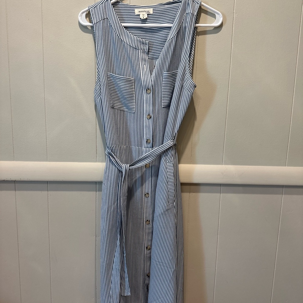 Monteau Blue Sleeveless Tie Front Sundress